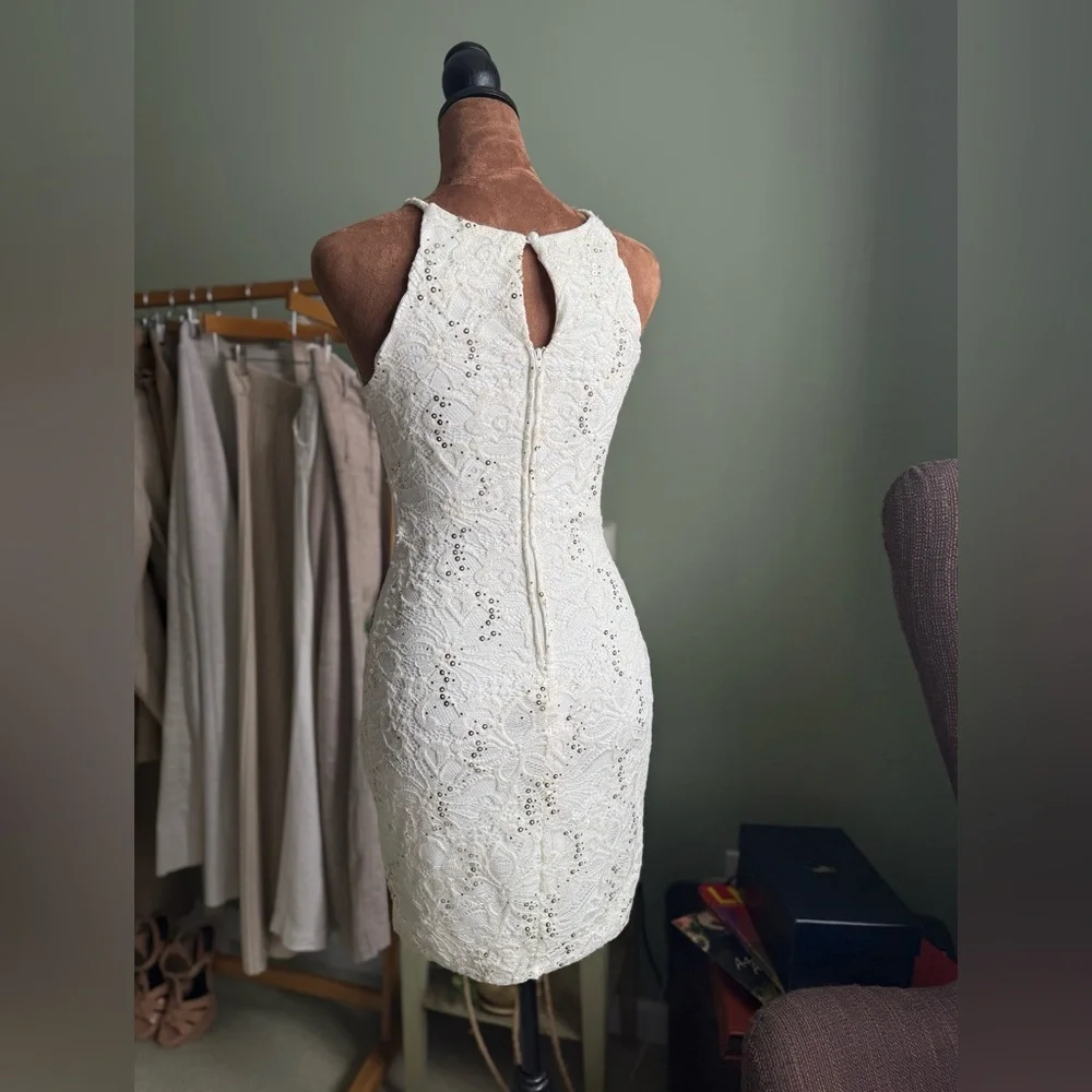 White Halter Sheath Mini Dress - Picture 7 of 9